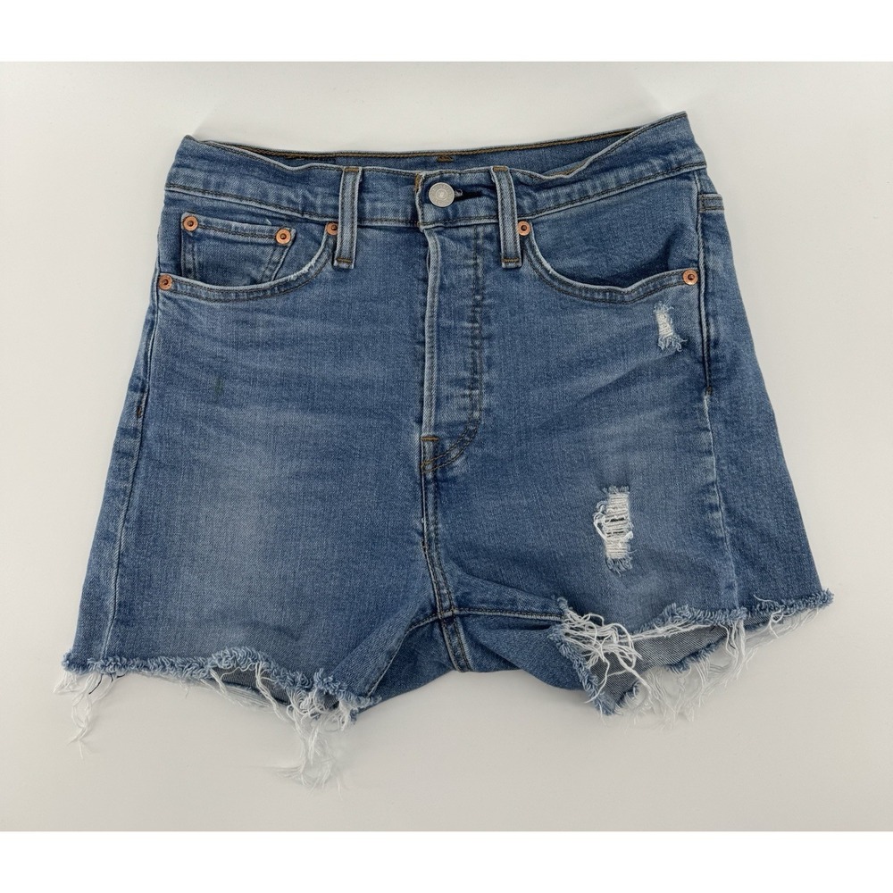 Levi's Wedgie Skinny High Rise Cut Off Blue Denim Shorts Button Fly Size 27W